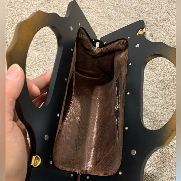 Handmade Genuine Ostrich Textured Cowhide, Wooden Frame Top Handle Satchel - Picture 14 of 14